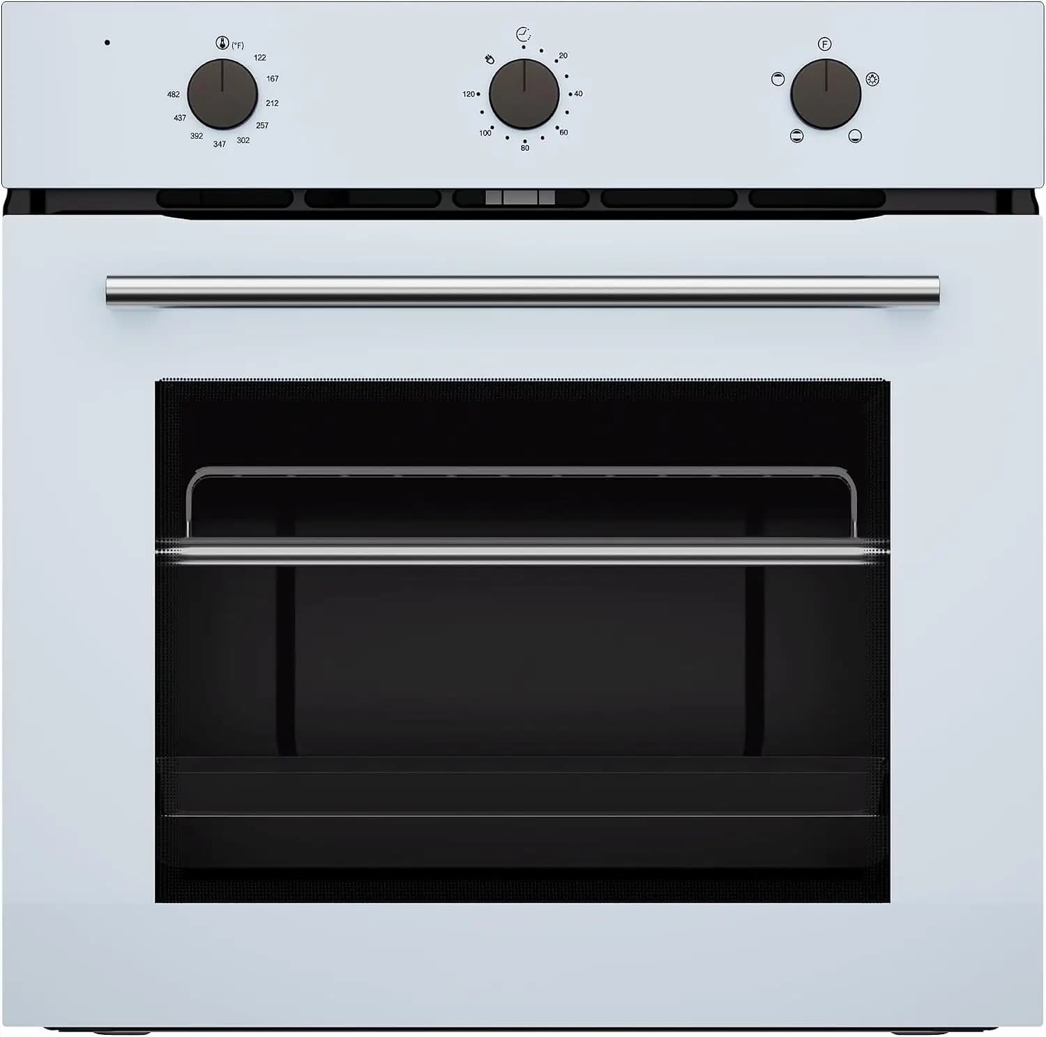 TWISTER.CK 24" Built-In Electric Wall Oven White 2.5 Cu.Ft. Capacity 4 Cooking Modes 3000W Mechanical Knob Control Low-E Glass Door Cooling Fan Easy-Clean Interior