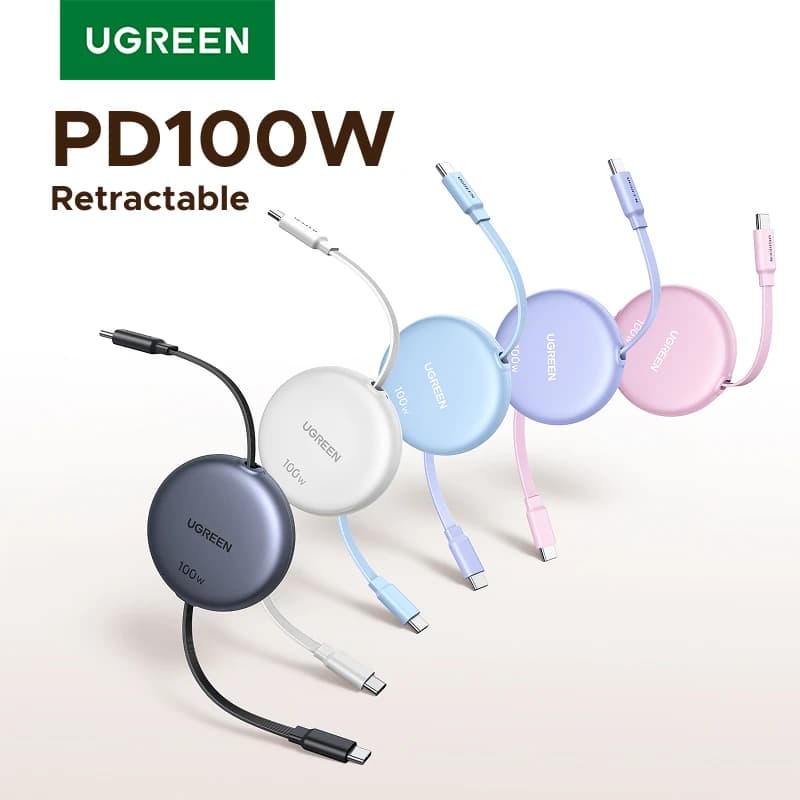 UGREEN Retractable PD100W USB C Cable For MacBook iPad Fast Charger Cable For iPhone 17 16 15 Pro Max Type C