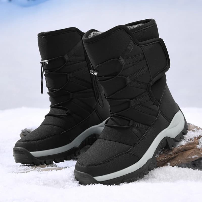 Men's winter waterproof boots, warm plush snow boots, outdoor anti-slip hiking shoes, men's work ankle boots
