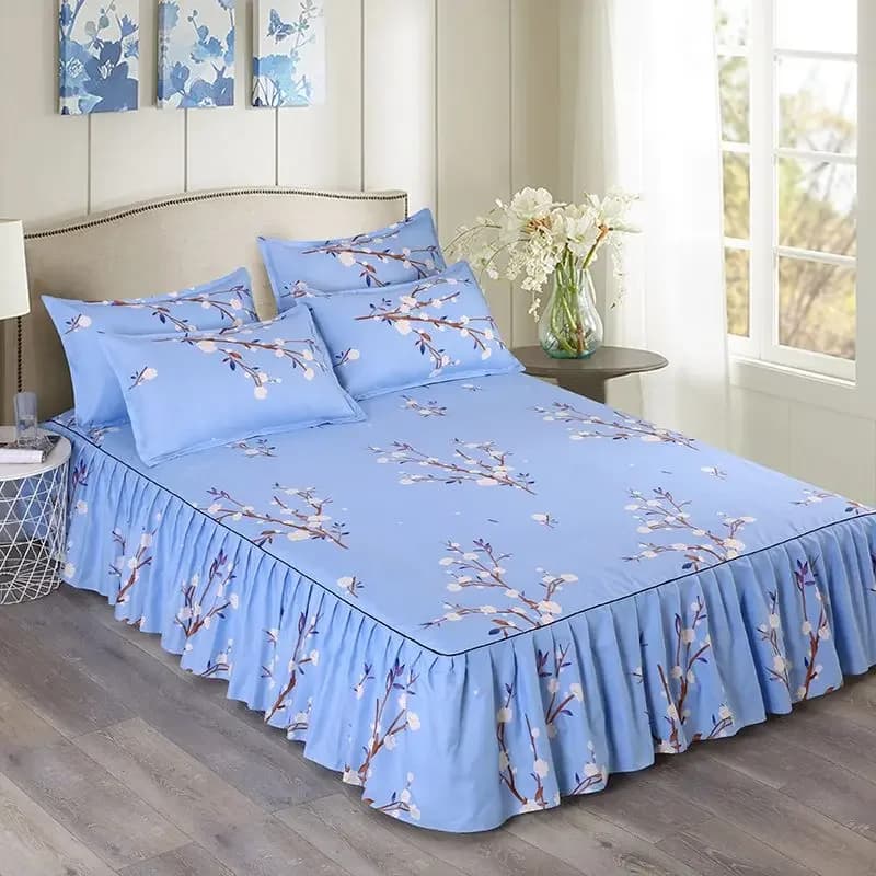 3 Pieces/Set Gonna Bed Cover Cotton Set Embroidery Bed Dress True for King/Queen Double 1.2/1.5/1.8/2M