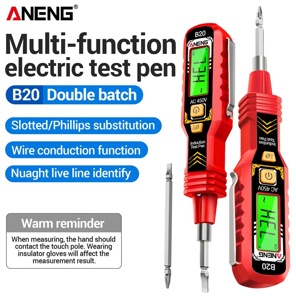 Cacciavite a penna ANENG B20 con doppia testa per rilevamento tensione 11V~450V AC, cacciavite intelligente a doppio uso con punta piatta e a croce, strumento di misurazione.