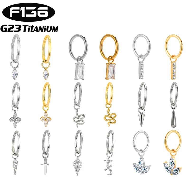 1PC ASTM F136 G23 Titanium Piercing Cartilage Earrings Helix Conch Ear Clip CZ Pendant Piercing Jewelry For Women 2025 Trending
