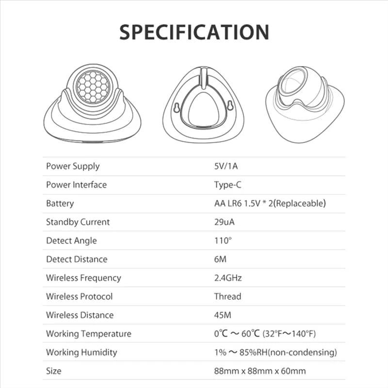 FEDI-Matter Thread Human Presence Motion Sensor Tuya Smart Home Automation Infrared Human Detector Tuya Hub Thread