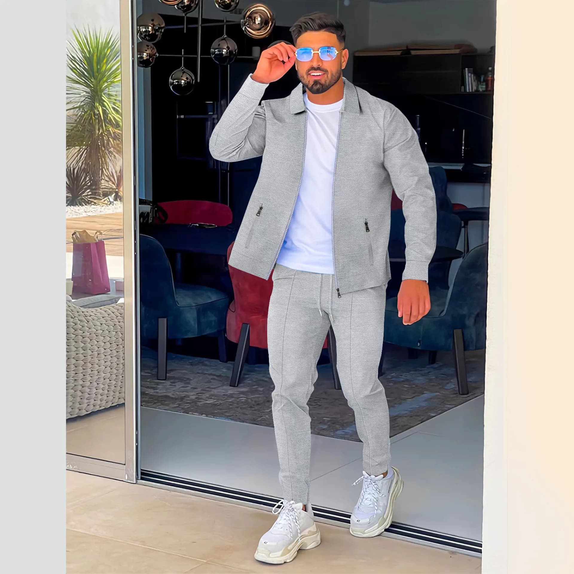 2024 nuovo Set da uomo primavera autunno stile semplice abbigliamento sportivo Casual giacca e pantaloni con cerniera abito da uomo in due pezzi spedizione gratuita