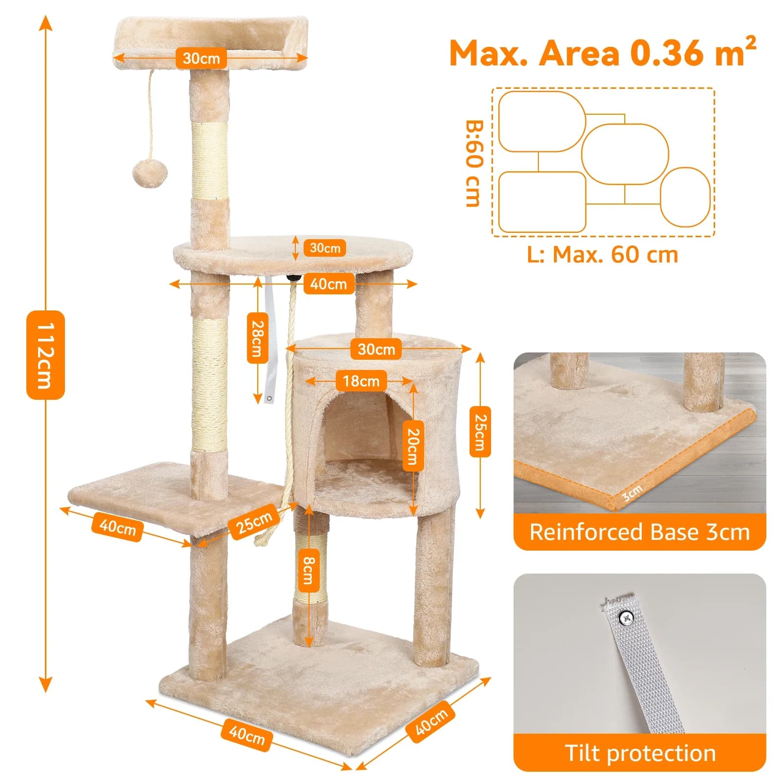 YXT Alberi per gatti, Struttura da arrampicata per gatti da interno, Multi-livello con posti per grattare, Torre per gatti con posizioni superiori imbottite e casetta