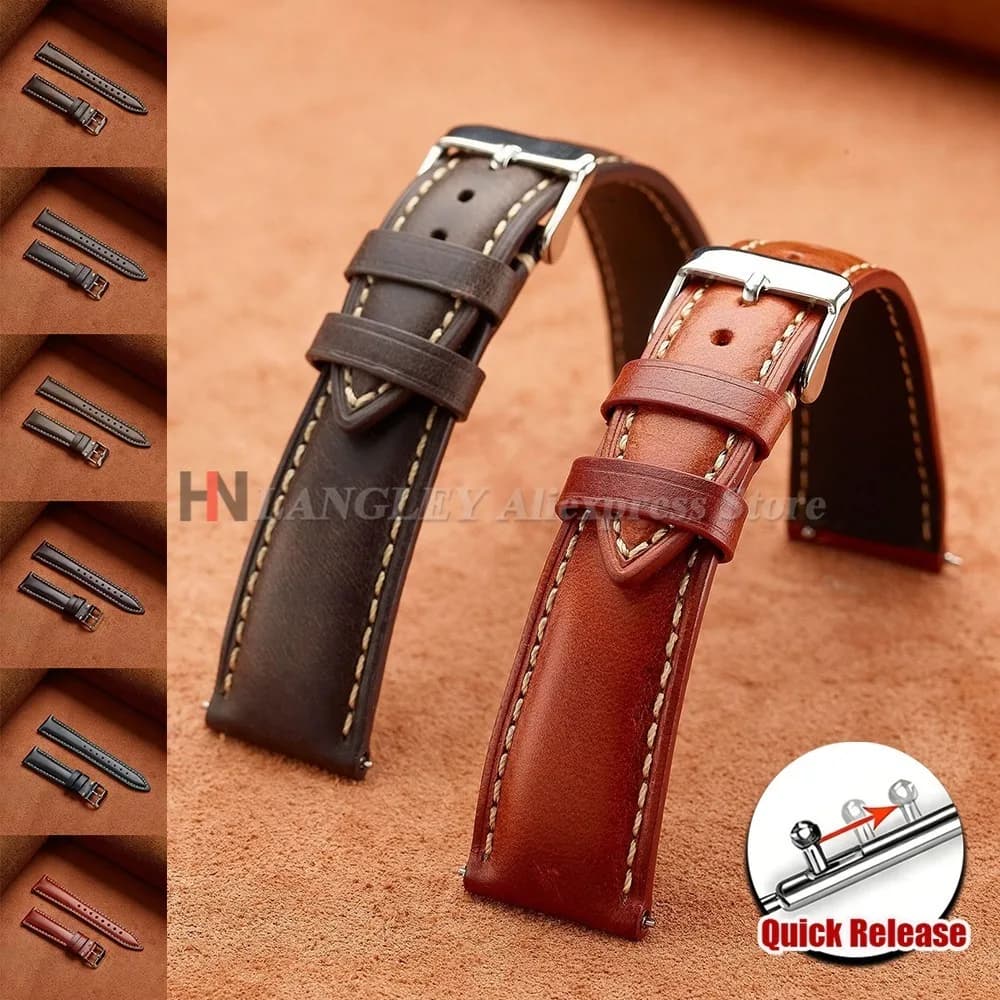 18mm 19mm 20mm 21mm 22mm Vintage Oil Wax Leather Watch Strap for Omega Brown Pin Buckle Head Layer Cowhide Watchband Accessories