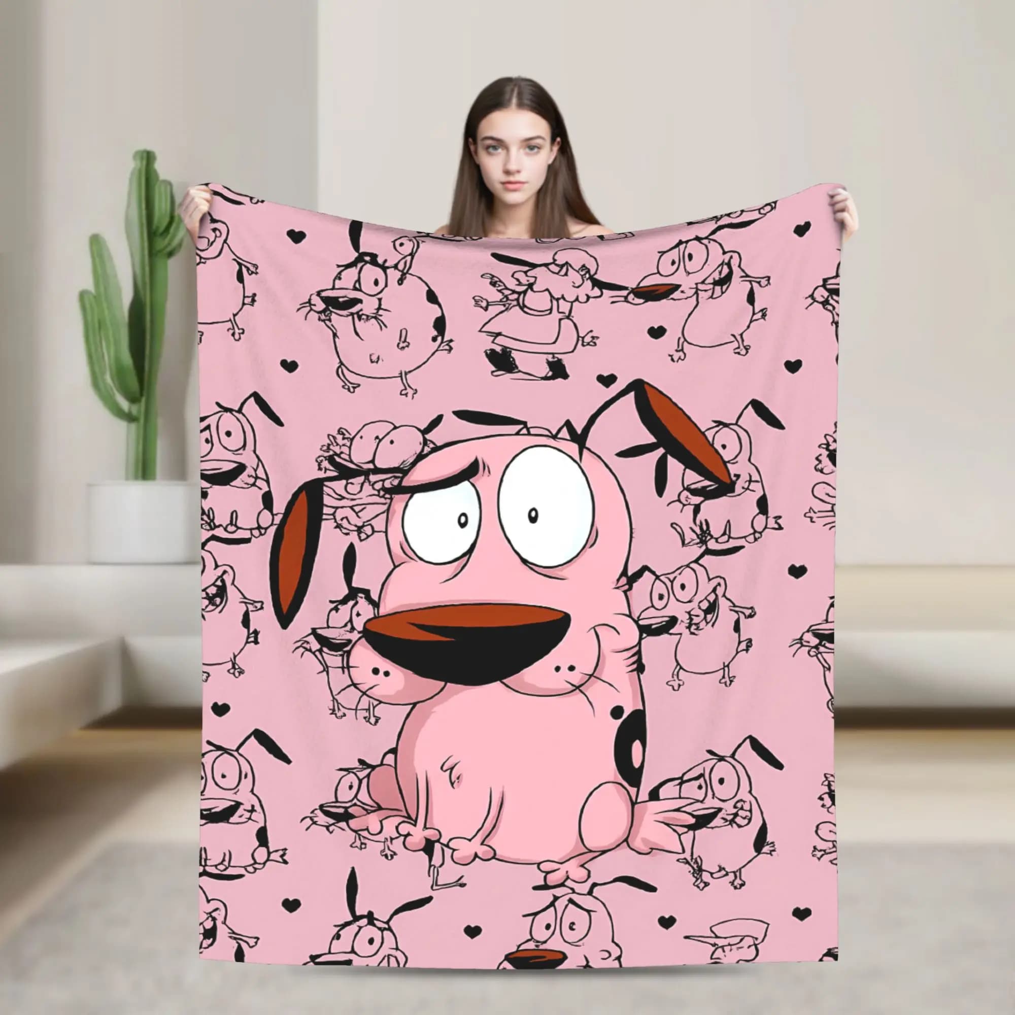 Coperte con stampa cane codardi C-Courage Coperta calda in peluche alla moda per divano, sedia, divano letto, copriletto in flanella