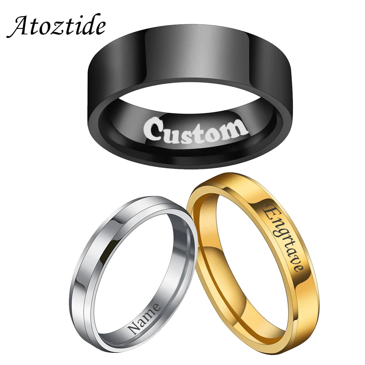Atoztide 4/6/8mm Personalizzato Incisione Nome Data Anelli per le donne Colore oro Acciaio inossidabile Personalizzato Cuore Coppia Gioielli Regalo