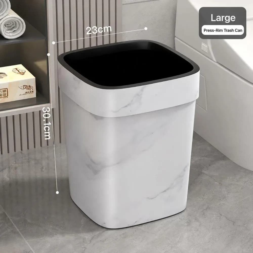 Aesthetic 12/14L Uncovered Trash Can Marble Pattern Plastic Garbage Container Bin Modern Rectangle Living Room Dustbin Office
