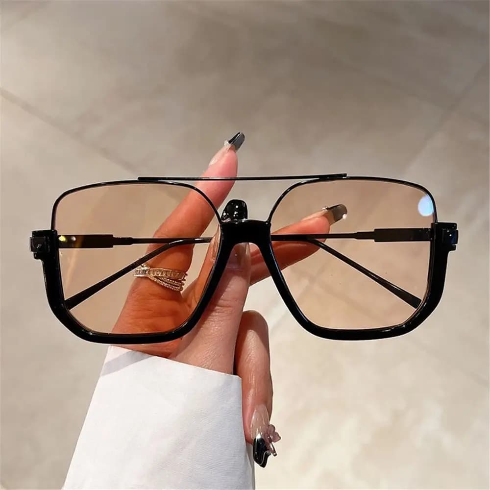 Retro Half Metal Frame Oversized Sunglasses Brand Design Trendy Ins Popular Eyewear Fashion Square Shades for Women & Men