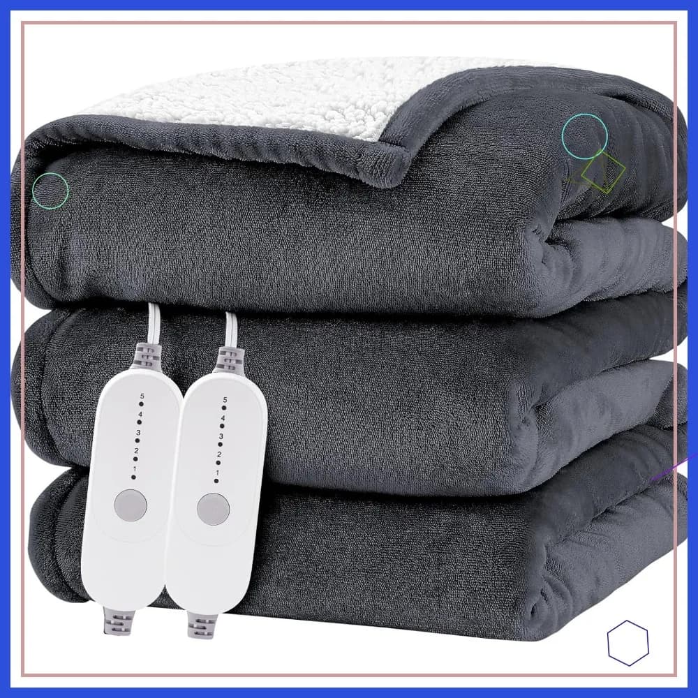 Coperta Elettrica Riscaldata Queen 84x90 in Morbido Pile e Flanella, 5 Livelli di Riscaldamento, Timer 10H, Spegnimento Automatico, ETL, Lavabile, Grigio Scuro