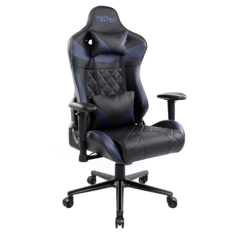 GamerXL Series XL Gaming Chair for extended gaming sessions, premium PU leather in blue with ergonomic support and adjustable l