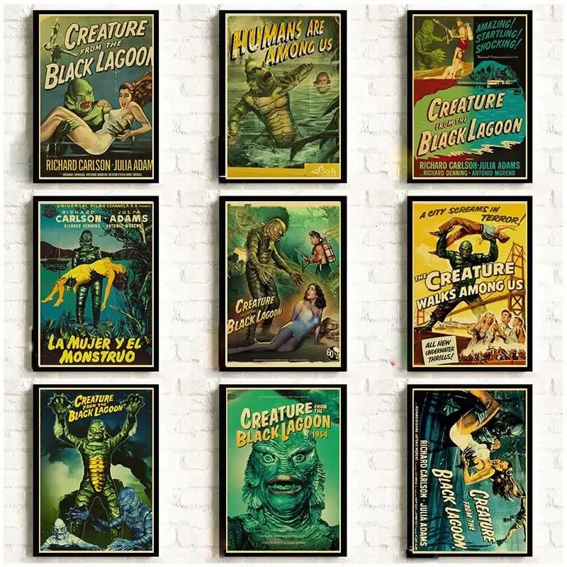 Vintage American Horror Movie Poster Creature from the Black Lagoon HighQuality Retro Wall Art Prints Stickers for Home Dec