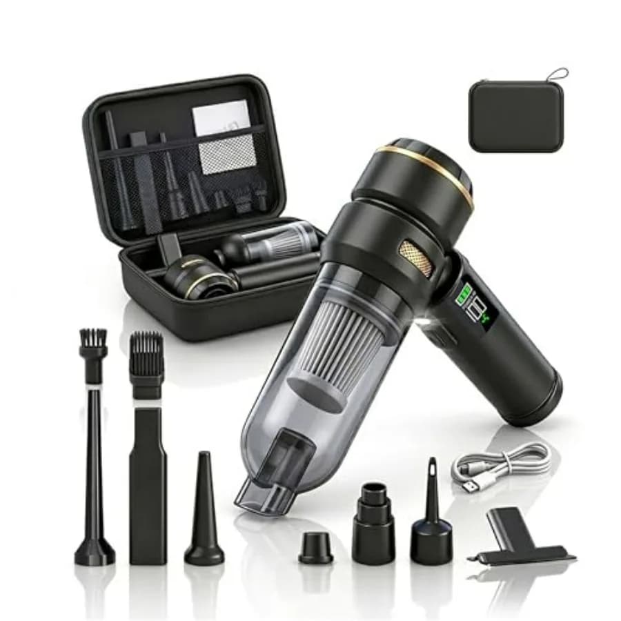 Aspirapolvere Portatile per Auto 17000Pa ad Alta Potenza Senza Fili 4-in-1 Mini Soffiatore d'Aria Portatile con Luce LED e Multiuso