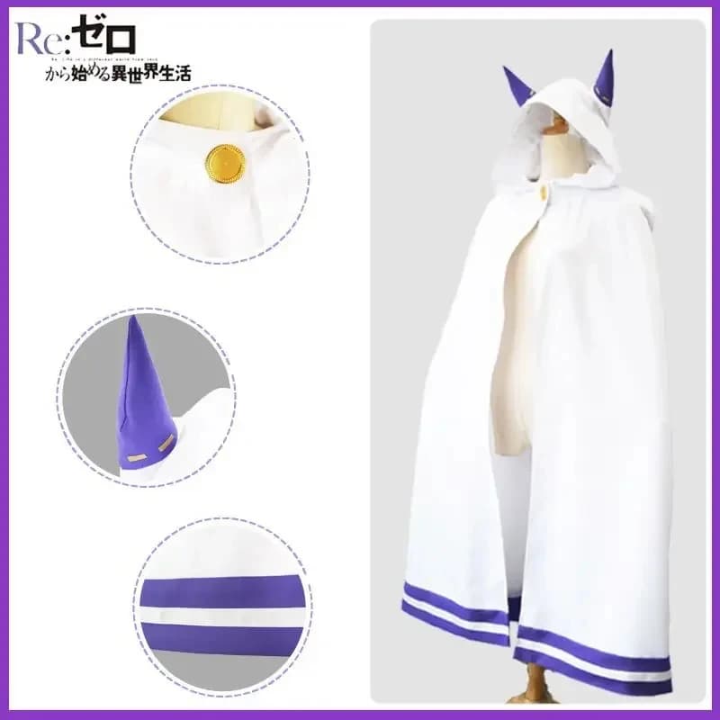 A;4,c'CosplayRe Life In A Different World From Zero Emilia Costume Cosplay Mantello Bianco per Halloween e Natale Outfit3'd,5;h.9/