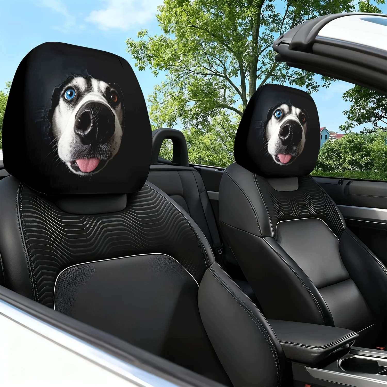2 copri poggiatesta per auto con stampa a tema cane, protezione per cuscino poggiatesta e supporto per il collo - Con un design simpatico