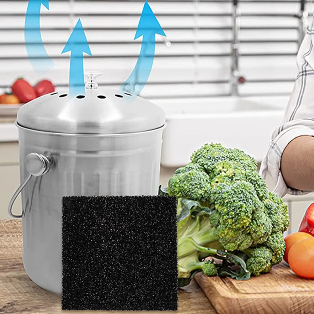 4 Pezzi Filtri a Carbone per Compostiera da Cucina, Forma Quadrata, Tamponi Assorbenti Odori ad Alta Efficienza, Ricambi per Pattini Filtranti per Pattumiera