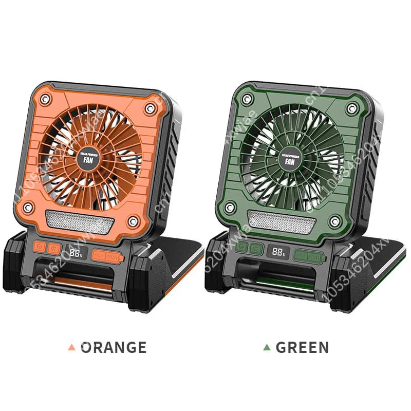Ventilatore Solare Pieghevole con Luce per Campeggio, Lampada da Tenda Portatile Ricaricabile con Ventilatore per Esterni