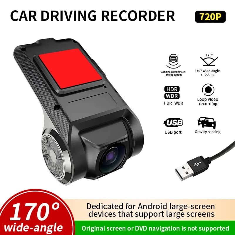 Car DVR USB Dash Cam ADAS Recorder 720P USB port HD 170° Wide Angle Android Large Screen Universal Car DVR Factory Direct Sales