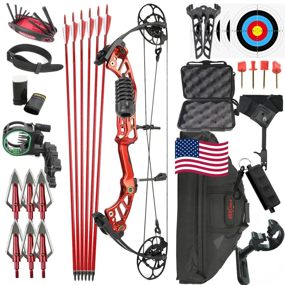 Arco Compound 40-75 libbre Lavorato CNC 350 FPS 85% Let-off Lunghezza di Trazione 25.5-30.5 pollici per Tiro con l'Arco Caccia Pratica di Tiro al Bersaglio Accessori Outdoor
