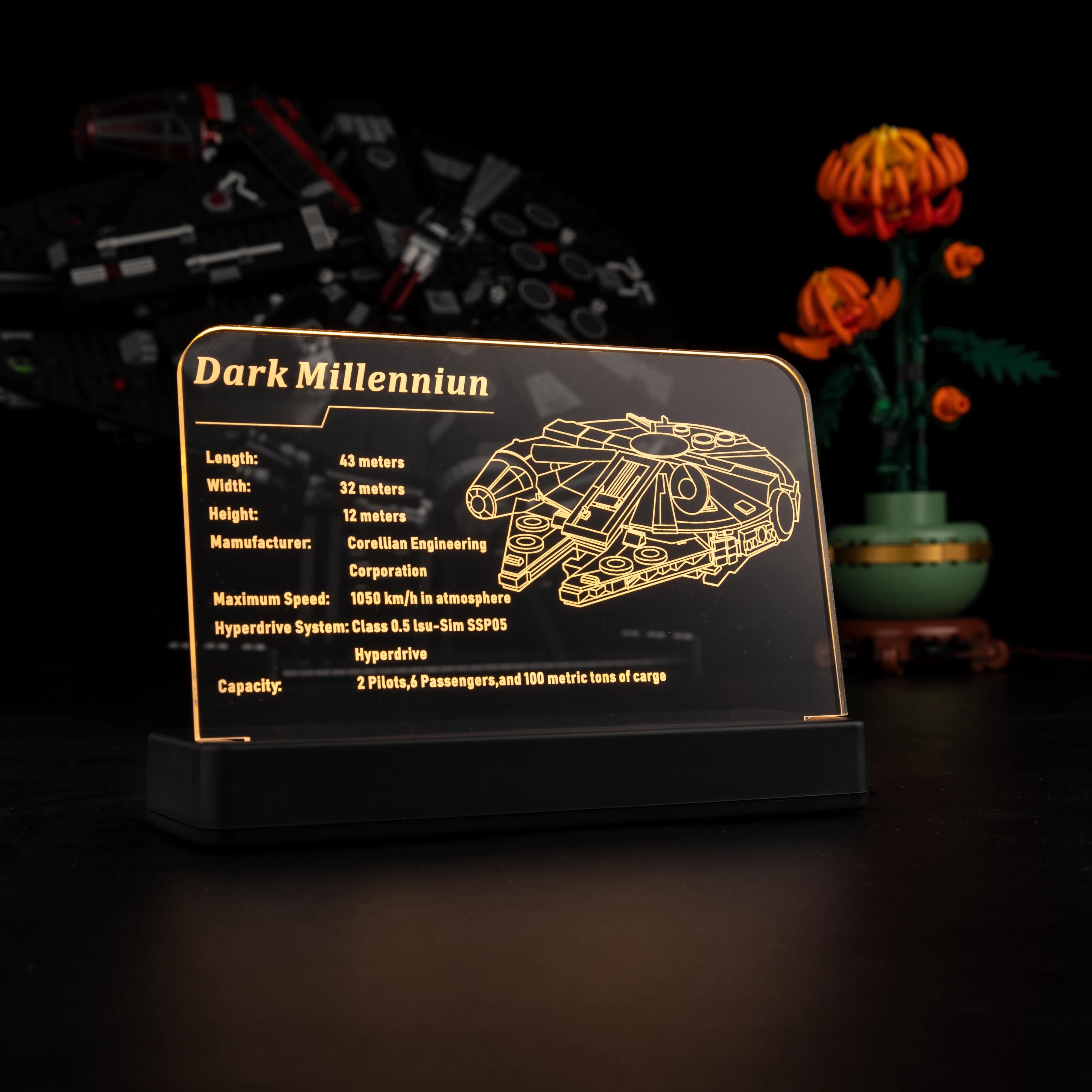 Kyglaring LED Light Acrylic Display Board Sign Plate Nameplate For The Dark Falcon 75389