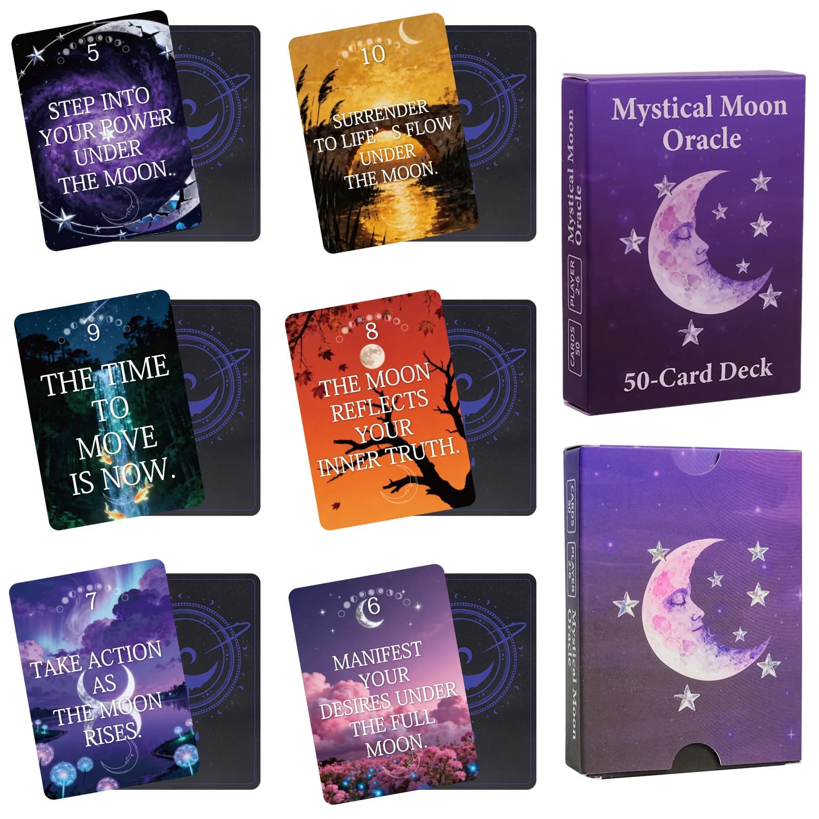 Mazzo di Carte Oracolo della Luna Mistica - 50 Carte 9*6,7cm per Guida Spirituale, Manifestazione e Rituali delle Fasi Lunari