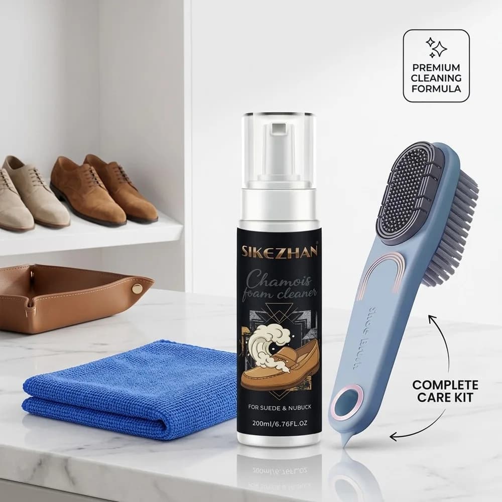 Kit di Pulizia per Pelle Scamosciata 200ml, Detergente per Scarpe con Spazzola e Panno in Microfibra per Pelle Nubuck