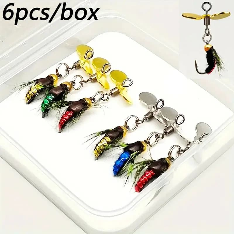6 pcs Bionic Insetto Falso Ape Esche Spinner Esca Moscow Hook with Ali Scud Fly Bug Bug Esca Verme Richiamo Fishing Equipment Box