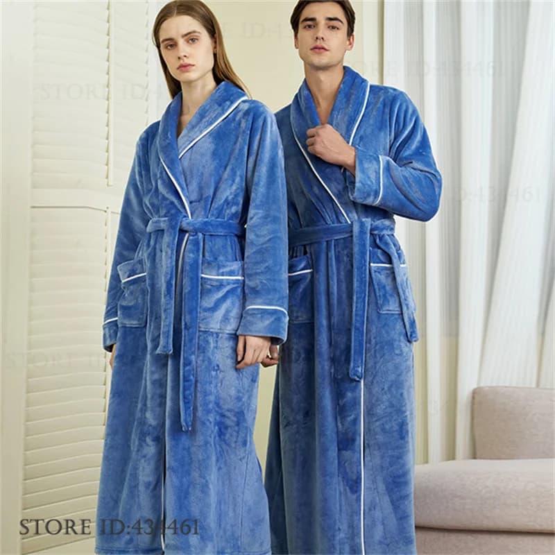 Plus Size Thicken Flannel Long Robe Kimono Gown Female Sleepwear Winter New Couple Bathrobe Homewear Loose Loungewear Pajama 3XL