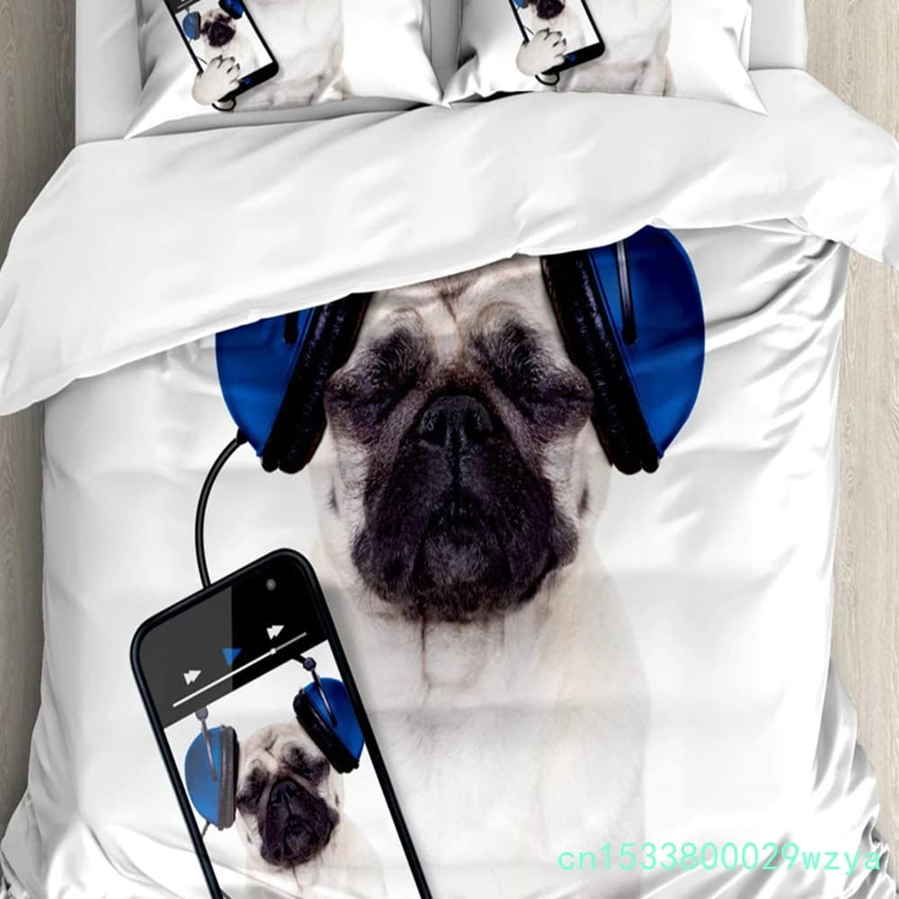 Puppy Listening To Music 3Pcs Bedding Sets 3D Digital Printing Custom Quilt Duvet Cover Set Home Queen King Quilt Pillowcase