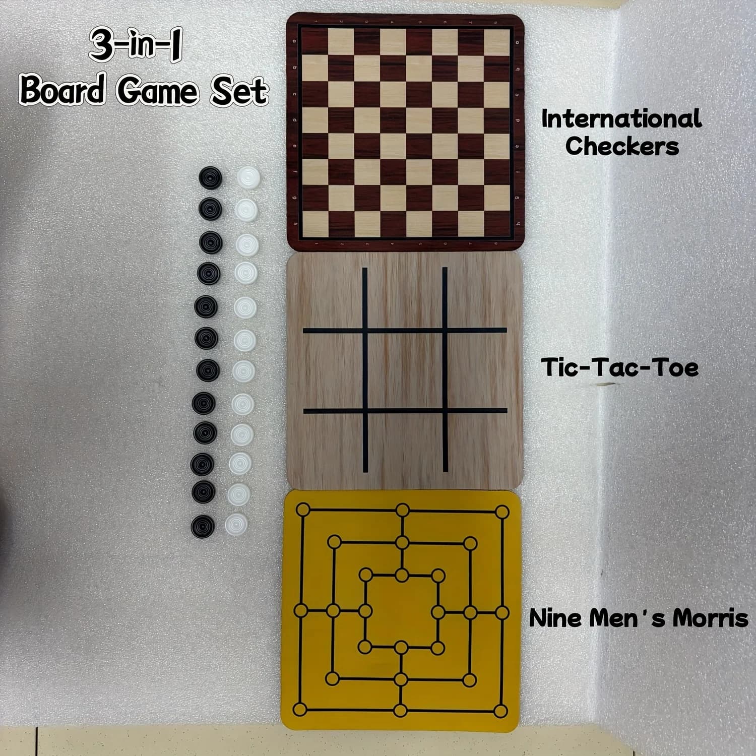 3 in 1 International Chess Nine Men'S Moris Tic-Tac-Toe party games Three-Step Board Game Set with 12 Black and 12 White Pieces