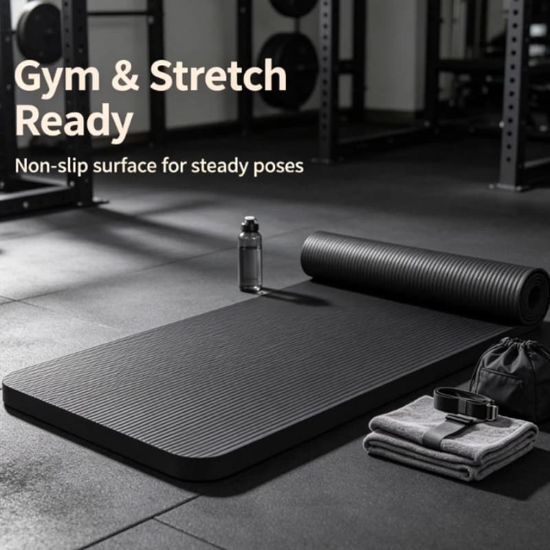 Black Yoga Mat Thick Non-Slip Exercise Mat for Home Gym Fitness Jump Rope Pilates with Carry Strap and Backpack Set