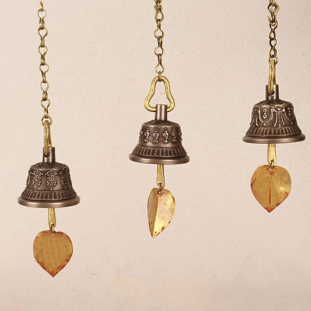 Nepal mini carved wind chime, Tibetan handmade copper wind chime, Conch/Precious Wheel Decorative bells, Home decoration pendant