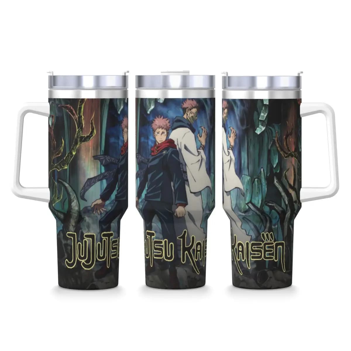 Jujutsu Kaisen Hot Anime Bicchiere in acciaio inossidabile Conduzione tazza termica con cannucce e coperchio Tazze per auto di grandi dimensioni Bottiglia d'acqua per bevande fredde