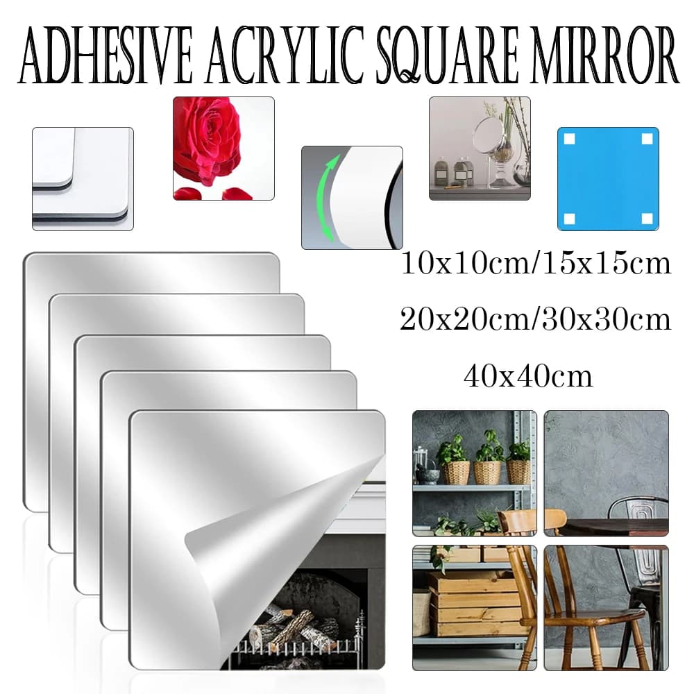 1-40 pezzi adesivi per specchi acrilici rettangolari adesivi per specchi flessibili arte fai da te decorazione del soggiorno per la porta dell'armadio decorazioni per la casa