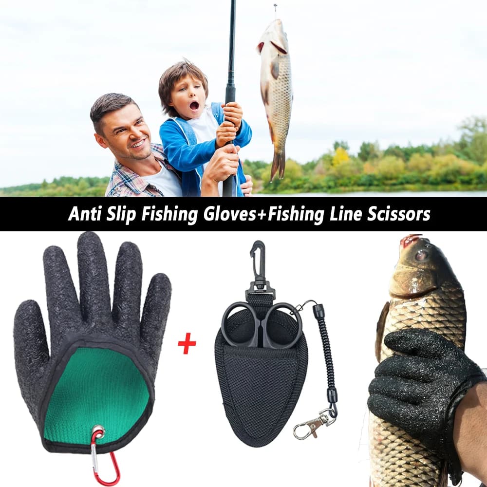1Set il Kit di accessori per attrezzi da pesca contiene guanti da pesca antiscivolo guanti in lattice da pesca in mare forbici da pesca