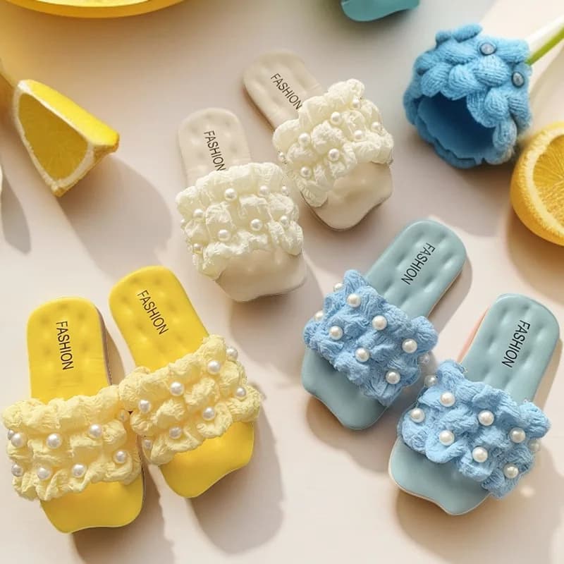 Ciabatte Semplici Genitore-Figlio, Sandali Piatti alla Moda per Bambini, Scarpe da Festa Principessa, Sandali Estivi Comodi con Perle per Bambini