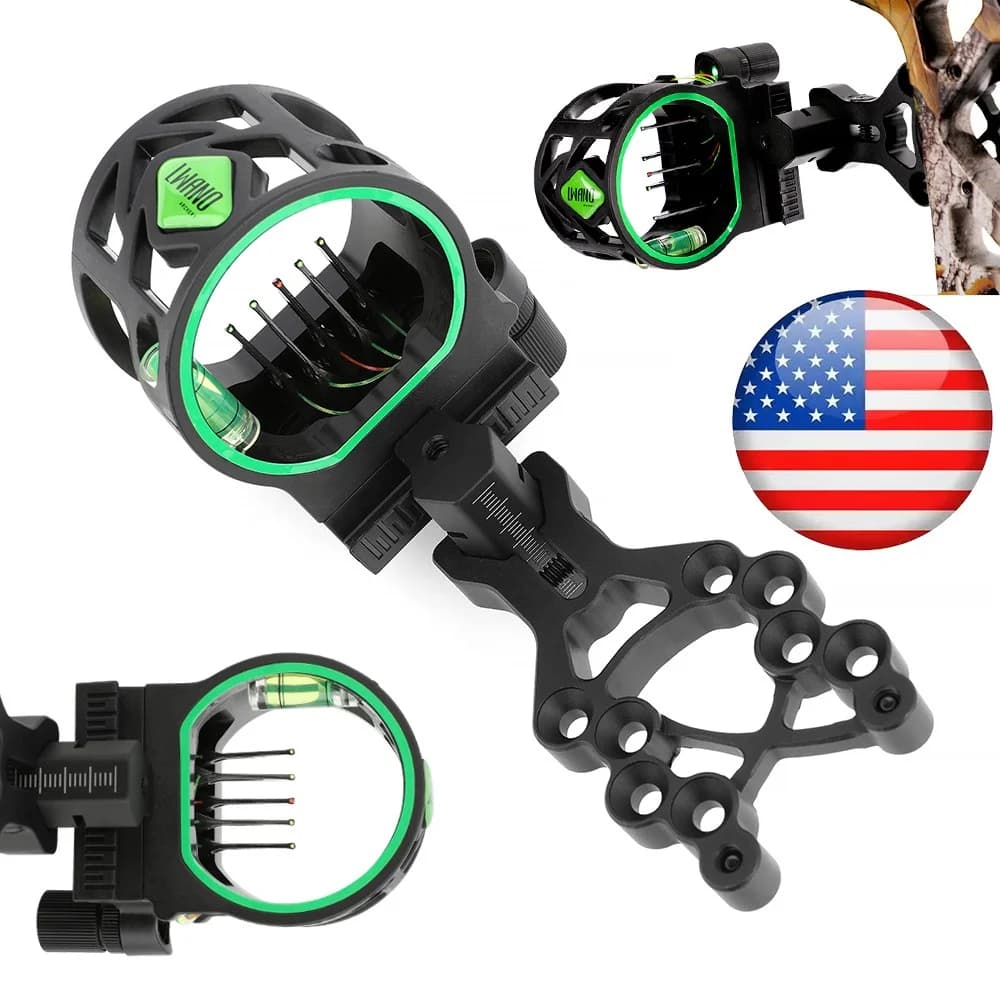 Bow Sight 5Pin Aluminum Alloy Left Right Hand Adjustable for Compound Recurve Bow Hunting Shooting and Target Practice Accessories