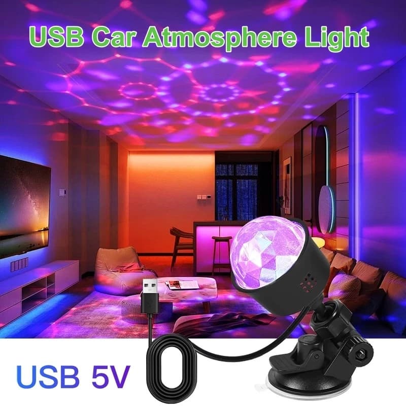 Lampada da atmosfera a LED per auto USB Luce da discoteca da palcoscenico Luce notturna RGB con rotazione automatica per la luce del proiettore della decorazione natalizia dell'auto