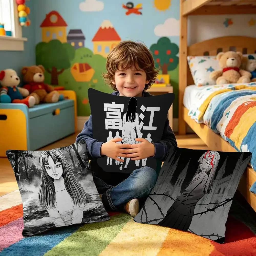 Anime Junji Ito-I Tomie-T Horror Comics Fodera per cuscino Copricuscino per soggiorno Divano Decorazioni per la casa Personalizzato