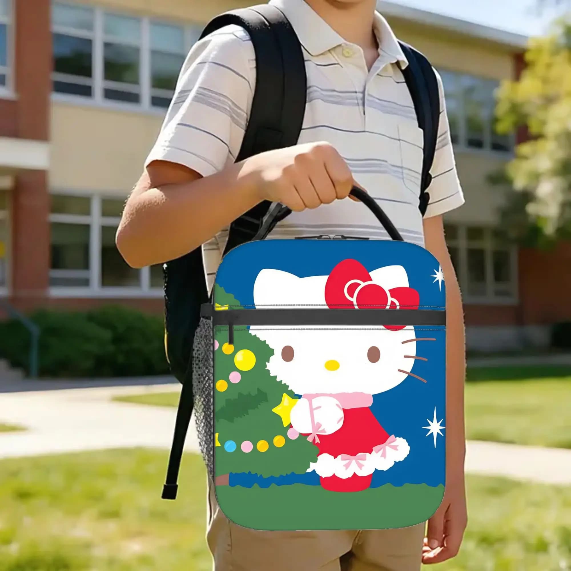 Merry Christmas Xmas Gift Insulated Lunch Bags Portable Kawaii Neko Reusable Thermal Bag Lunch Box Tote Work Picnic Girl Boy