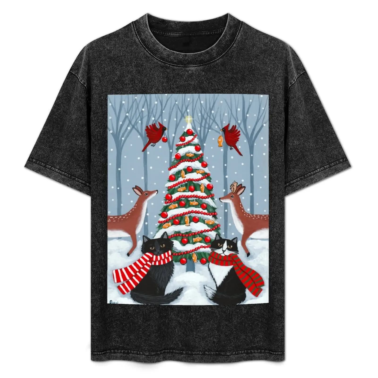 T-shirt The Woodland Cats Christmas Tree, maglietta casual con stampa alla moda
