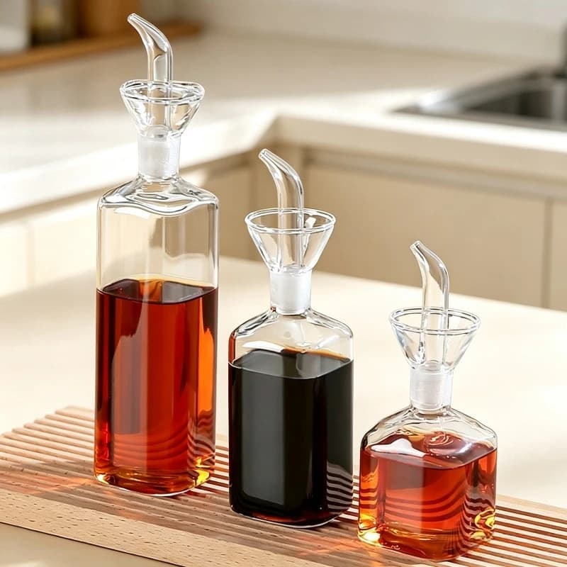 Glass Oil Vinegar Condiment Bottles Set Anti Drip Oil Dispenser Kitchen Storage Soy Sauce Cooking Wine Sesame Oil Container