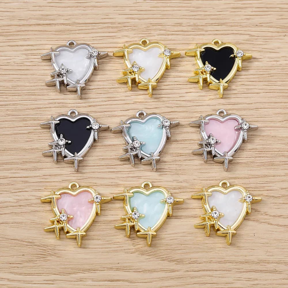 5 Pezzi Ciondoli a Forma di Cuore e Stella in Metallo Colorato 24x23mm per Creazione di Gioielli, Collane, Orecchini, Bracciali, Fai-da-Te, Regali