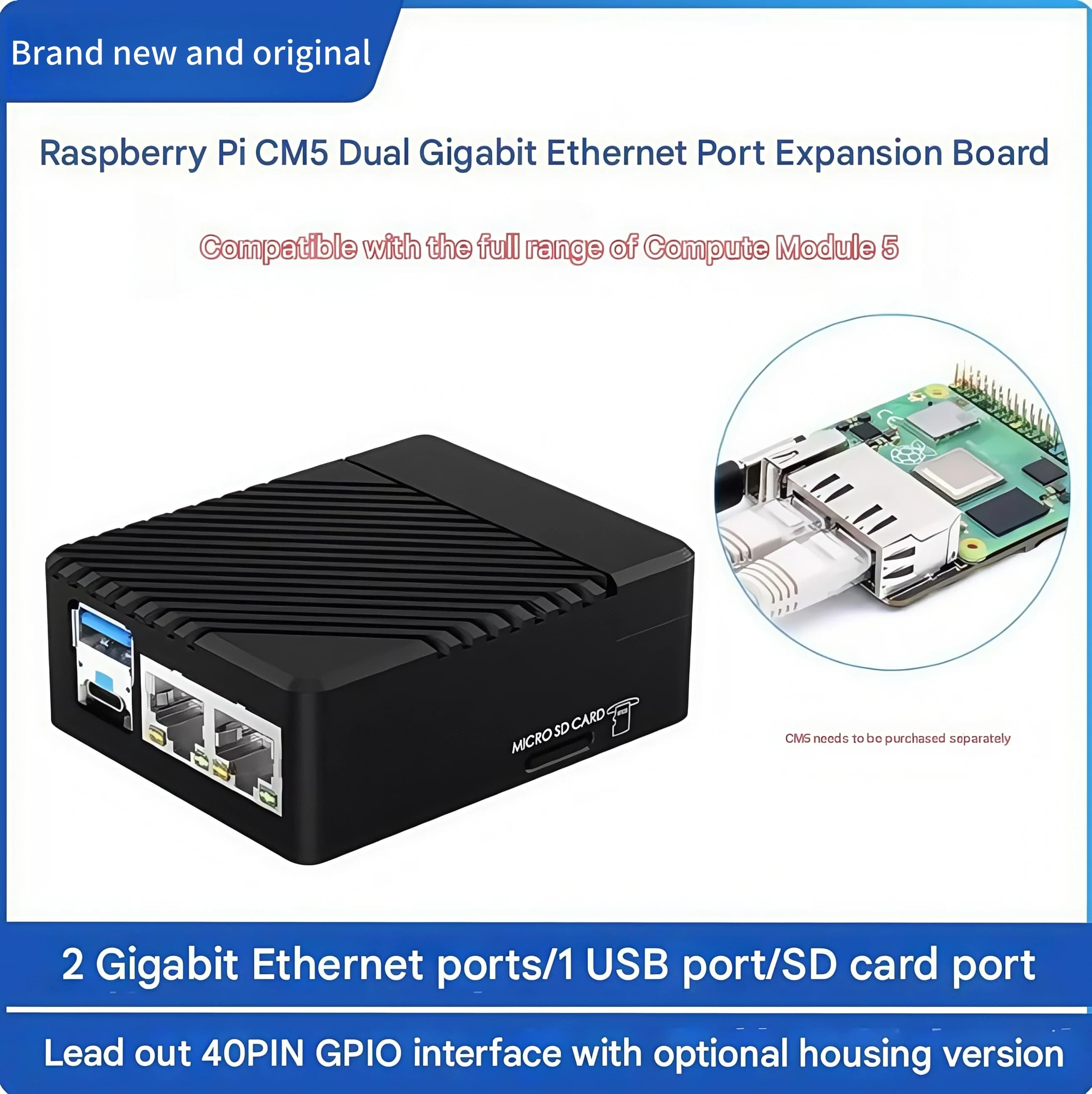 Modulo di calcolo Raspberry Pi 5 doppia scheda di espansione piccola porta Gigabit Ethernet RJ45