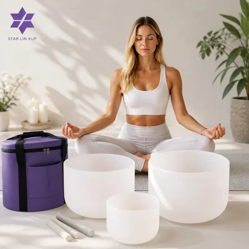 STAR LIN KUP 3 PCS Frosted Quartz Crystal Singing Bowl Set 10 8 6 Inch 432Hz 440Hz Chakra Sound Healing Yoga Meditation Music