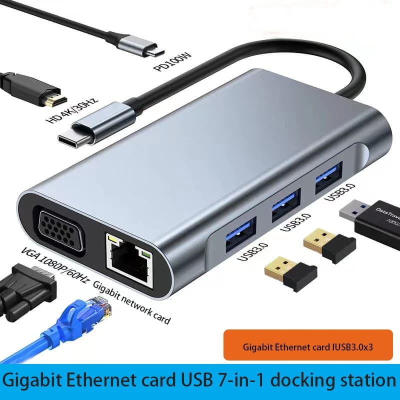 Docking station all-in-one Type-C Hub7 adatta per Hua-wei, A-pple, MacBook, prolunga USB per laptop