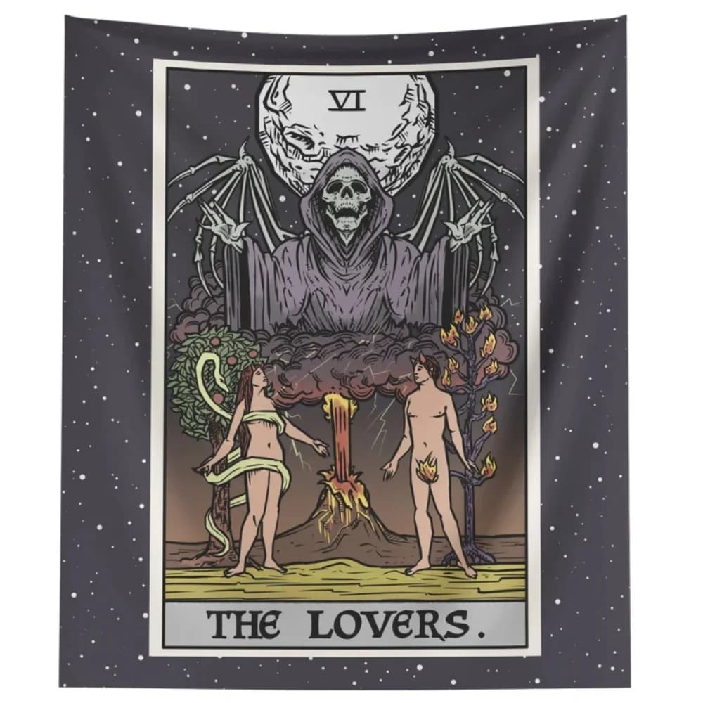 Gli Amanti Tarocchi Carta Arazzo Grim Reaper Halloween Camera da letto Horror Decorazioni per la casa Coppie gotiche Arte Goth Appeso a parete Regali spettrali