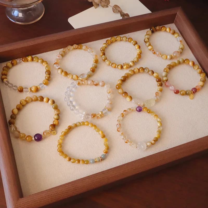 Bracciale con design in cristallo a torre gialla da donna con occhio di tigre in oro naturale, regalo in pietra di ricchezza per la fidanzata, sensazione di fascia alta