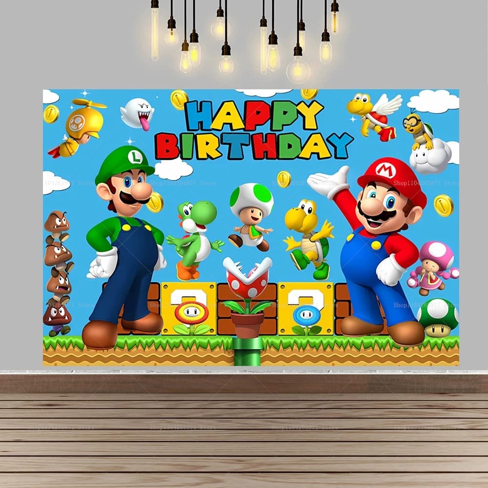 Decorazioni per Sfondo del Gioco Super Mario Bros, Striscione per Compleanno, Poster per Baby Shower, Sfondo per Studio Fotografico, Accessori per Feste